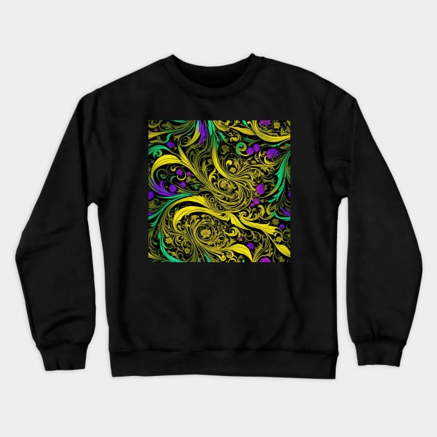 Psychedelic Art Nouveau Alphonse Mucha Yellow on Black Floral Graphic Print Crewneck Sweatshirt by entwithanaxe